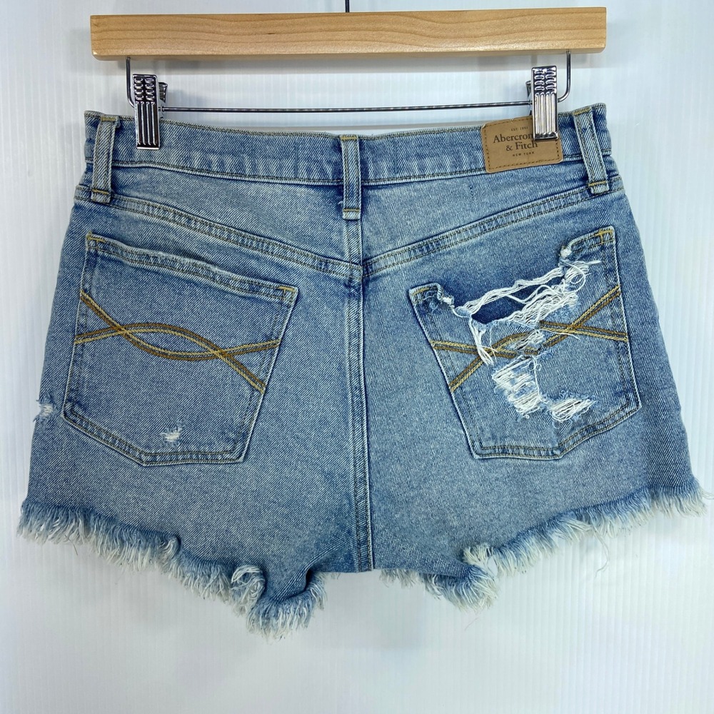 Abercrombie Fitch Mid Rise Boyfriend Short Blue Denim Jean Cut Off Womens 27 4R - Picture 3 of 6
